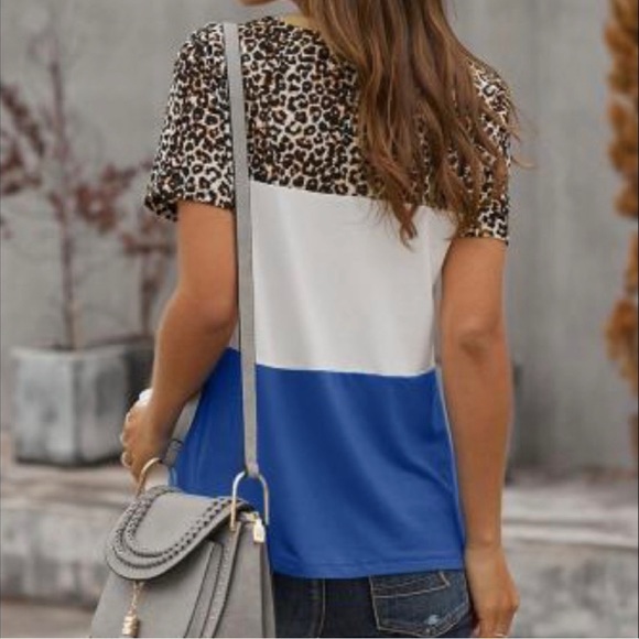 💼 Leopard Color Block Top ~ Short Sleeve - Picture 2 of 5